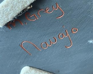 M Grey Navajo Etched Pottery Vase 11.75 inches high.