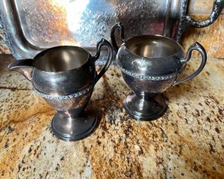 4pc Academy Silver on Copper Teaset Teapot: 10.5 inches high.