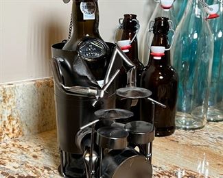 Metal Art Drummer Dog Wine Bottle Holder 13 inches high