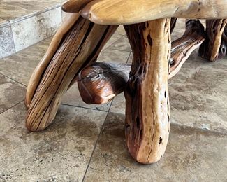 Rustic Live Edge Natural Free Form Slab Wood & Turquoise Epoxy Coffee Table 18 x 50.5 x 29.in HxWxD