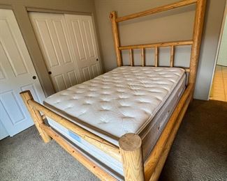 Queen Pine Log Bed with Frame Mattress & Box Spring Frame: 76 x 70 x 90 inMattress: 60 x 80in HxWxD