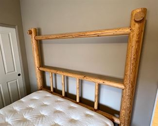 Queen Pine Log Bed with Frame Mattress & Box Spring Frame: 76 x 70 x 90 inMattress: 60 x 80in HxWxD