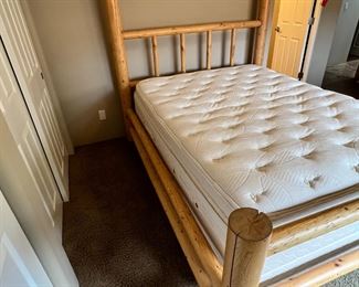 Queen Pine Log Bed with Frame Mattress & Box Spring Frame: 76 x 70 x 90 inMattress: 60 x 80in HxWxD