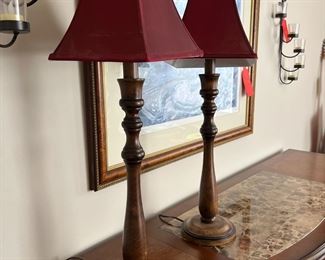 2pc Wood Tall Lamps Pair 28 x 9 x 9in HxWxD