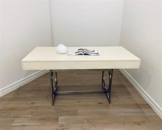 Bernhardt 3 drawer writing desk with Shagreen drawer fronts. $1,500. Decorative brushed brass legs. Dimensions are 62"W x 30"D x 30"H.