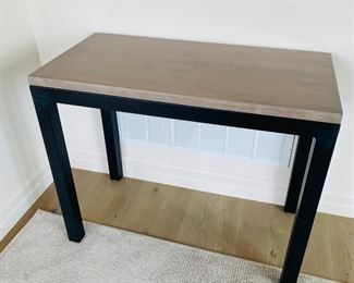 2 Room & Board Parsons End tables. $375 each. Top is maple with shell stain. Base is natural steel. Dimensions are 36"w x 18"D x 29.5" H
