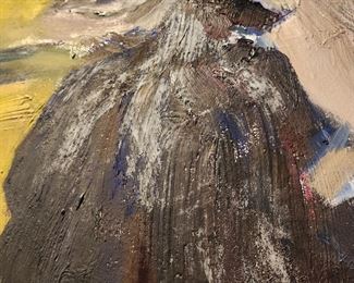 large, signed oil on canvas painting: 90" x 60". Detail