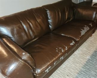 pair leather like sofas. Fabric is damaged, selling AS-IS. cover with a blanket, VERY comfortable. Measure 88" x 34" deep