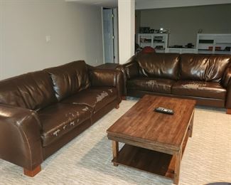 pair leather like sofas. Fabric is damaged, selling AS-IS. cover with a blanket, VERY comfortable. Measure 88" x 34" deep