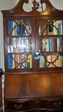 MAHOGANY DROP FRONT DESK, CLAW AND BALL FEET