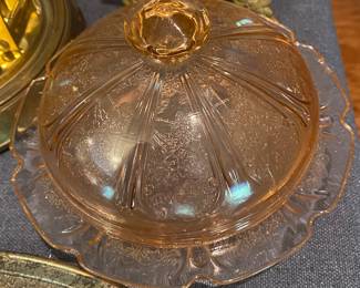 Pink Depression Glass Covered Butter Dish