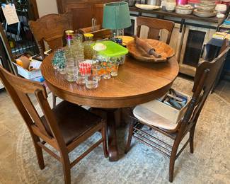Oak Pedestal Table and Chairs