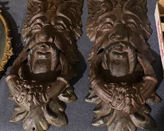 Pair of Metal Michelangelo Florentine Man Wall Plaques