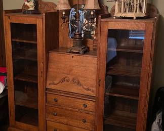 Antique Oak Secretary with Double Side by Side