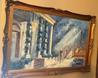 Signed Oil on Canvas Graveyard Themed Painting