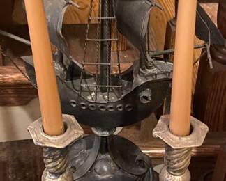 Figural Sailing Ship Candle Sticks