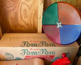 Vintage Six Foot Aluminum Pom-Pom Tree in Box with Color Wheel