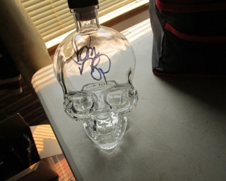 Dan Akroyd signed Skull empty Vodka bottle, box signed as well