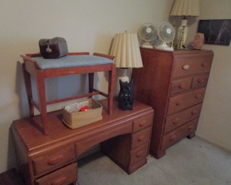 Heywood Wakefield style dresser and vanity with bench