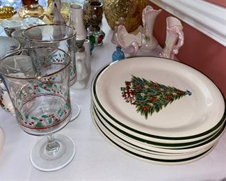 Christmas plates & glasses