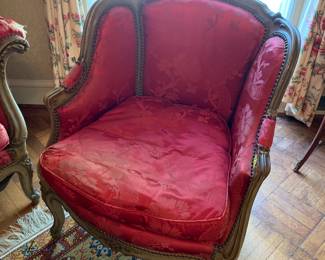 Pair of French Louis XV Style Upholstered wingback chair