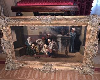 "Playing a board game" - painting on board. Artist Guido Trentini