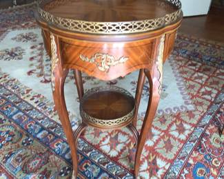 Antique French Louis XV Style Mahogany Ormolu mounted Lamp side table with lower shelf