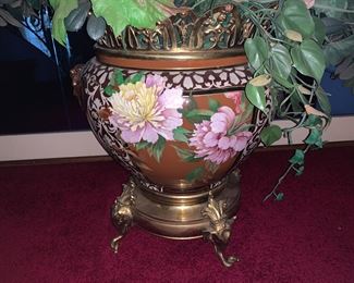 French art nouveau Longchamp bronze mounted ceramic planter