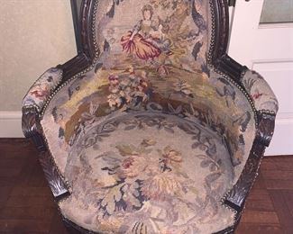 Antique French style armchair with needlepoint upholstery
