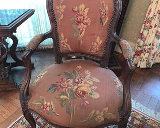 French style arm chair with needlepoint upholstery