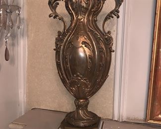 Pair of bronze urns