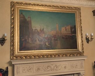 A.C. Cissel, Italian Late 19th Century. Venetian Canal Scene - oil on canvas. Signed lower left and date 1897. Image size 45 x 68" within a large gilt gesso frame.
