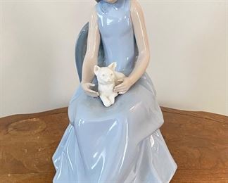 "Nao Lladro" Porcelain Girl with Cat On Her Lap, 10" tall, (1980).