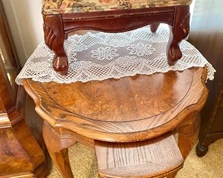 Oak Side Table and Upholstered Footstool