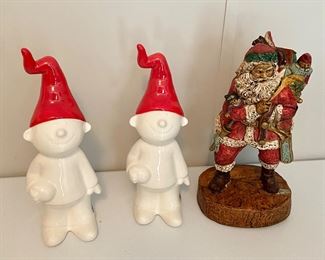 Vintage Christmas Ceramic Elves by "Tosal" Made in Portugal and Santa Claus Statue