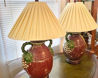 Pair of Ceramic Lamps with Grapes Design