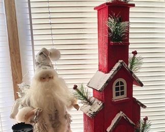 Christmas Santa & Wooden Red Building