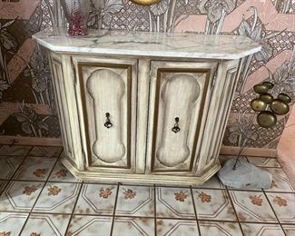 vintage entry console with marble top