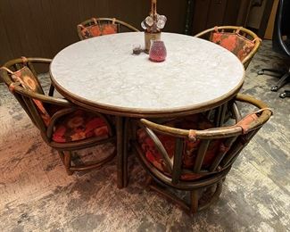 1970s rattan table and chair set with formica top