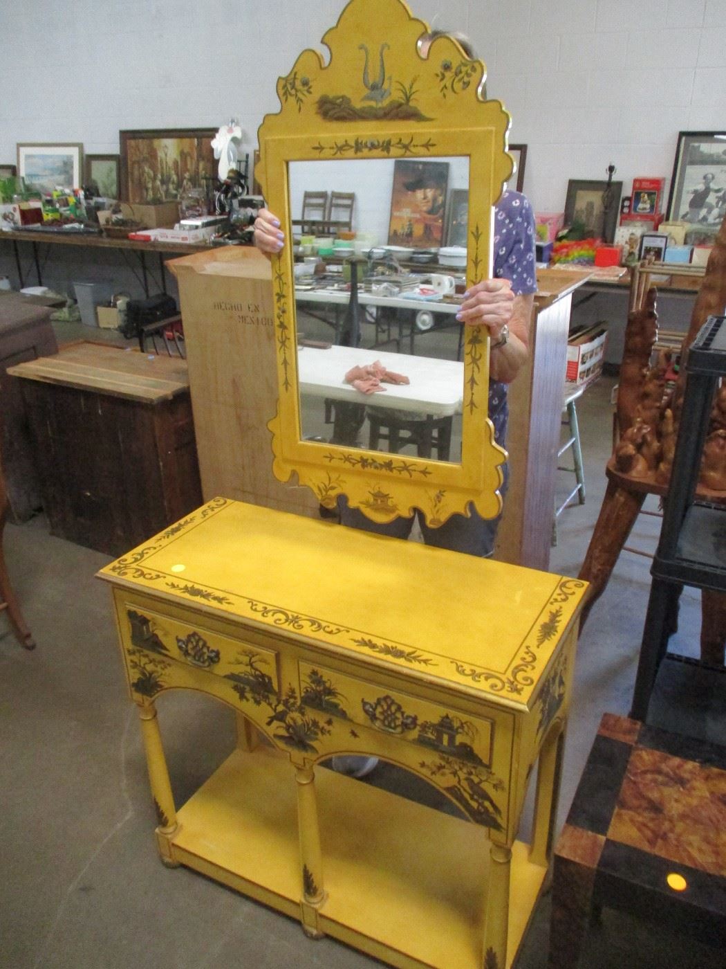 Painted cabinet and matching mirror