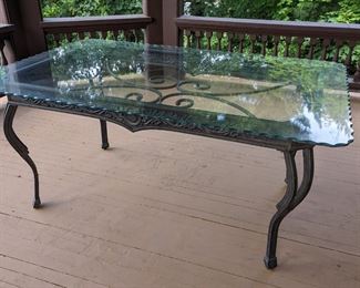 Rare Old Scalloped Edge Glass top Wrought Iron Table