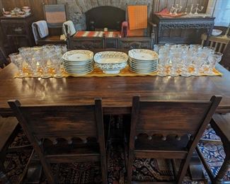 1920's Oak Dining Set, McKee Rock Crystal Goblets