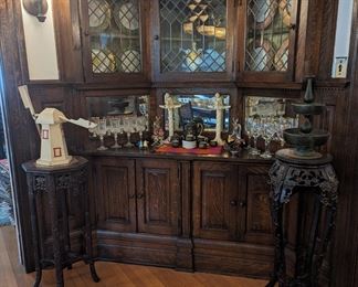 Antique Asian hardwood stands, Antique Khutani set, Antique Gold embellished plates