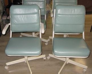Blue Leather Chairs on Castors   