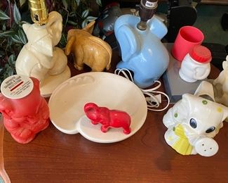 Ashtrays, piggybanks, elephant lamps. Plastic capped sippy cups and elephant stamps. (Sorry, I was listening to Strawberry Alarm Clock while writing this)