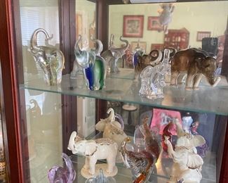 An abundance of Murano blown glass elephants.