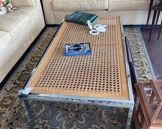 Metal and Rattan Coffee Table $550