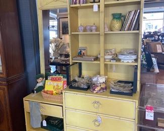 Bamboo Painted Bookcase w/drawers W30” 19”” H78” $ 250
Bamboo Nightstand W22” D16” H25”$100
Bamboo Mirror H51” W22” $70