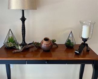 Sofa Table, Table Lamp, Cactus Decor