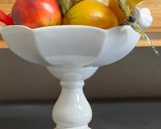 Pedestal Dish w Faux Fruit